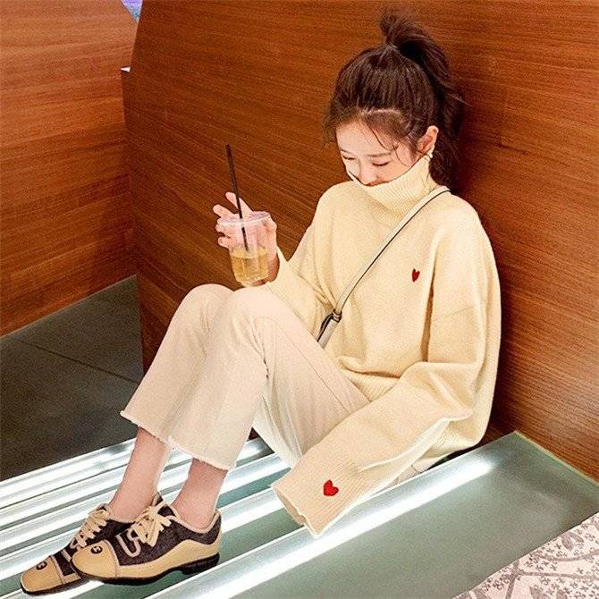 タートルネック ニット セーター ハート 温かい 韓国ファッション 韓国 キュート かわいい デート お出掛け ガーリー キレイ L 通勤 おしゃれ wnt-083