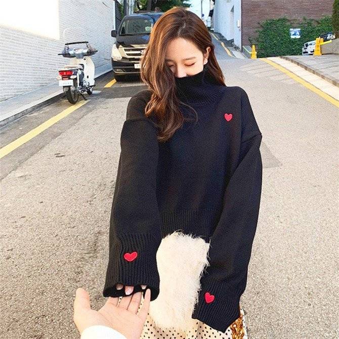 タートルネック ニット セーター ハート 温かい 韓国ファッション 韓国 キュート かわいい デート お出掛け ガーリー キレイ L 通勤 おしゃれ wnt-083