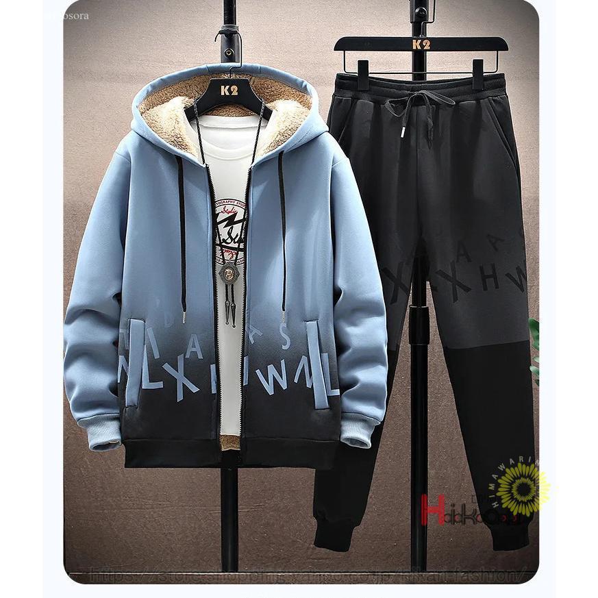 裏ボア ジャージ 上下 メンズ おしゃれ グラデーション 長袖 セットアップ 防寒 秋冬 ジップパーカー 上下セット 父の日 プレゼント