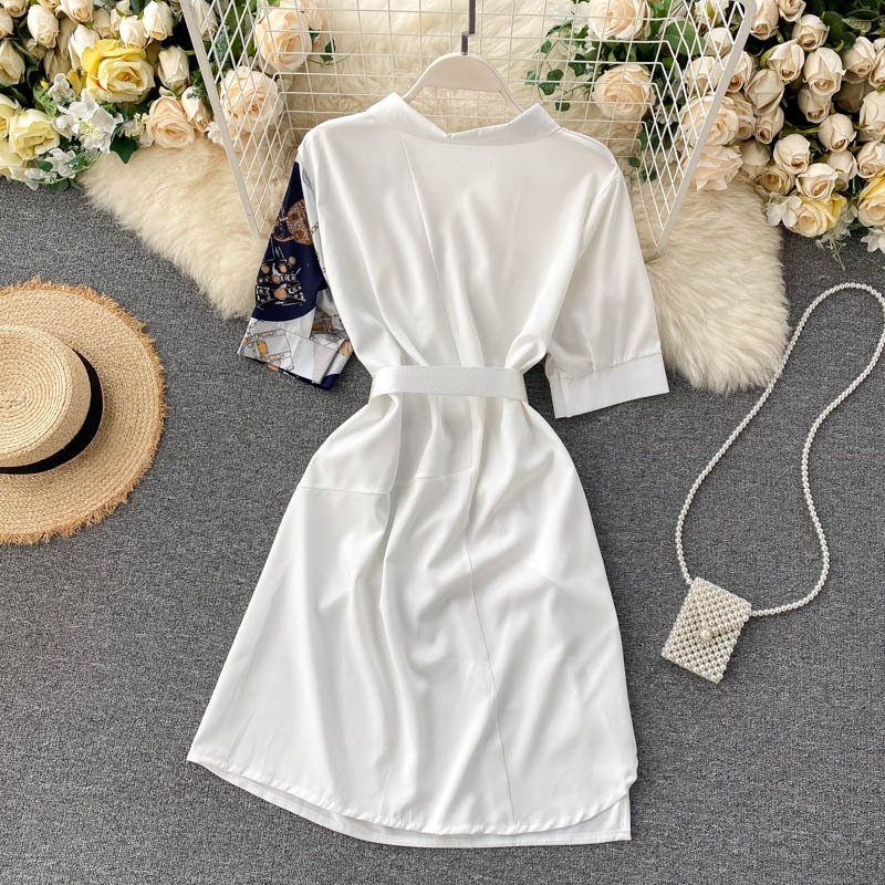 ワンピース デート シャツ シャツワンピース 袖あり Vネック ハイウエスト 春 秋 10代 20代 個性的 ホワイト ブラック フリーサイズ レトロ ウエストマーク こなれ感 エレガント ワンピース デート シャツ シャツワンピース 袖あり Vネック ハイウエスト 春 秋 10代 20代 個性的 ホワイト ブラック フリーサイズ レトロ ウエストマーク こなれ感 エレガント