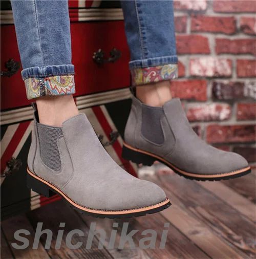 メンズ ショートブーツ サイドゴアブーツ革靴レザー シューズ ドレス カジュアル チェルシーブーツ ビジカジ シークレット 5CM UPスエード