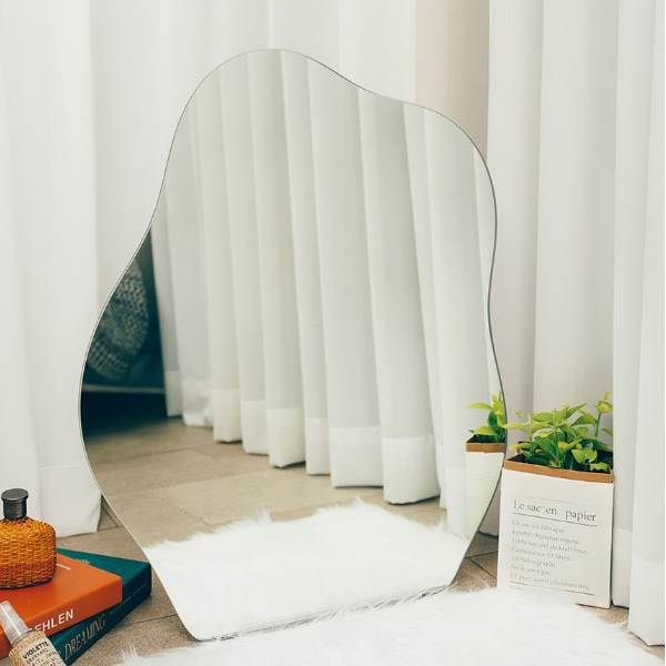 ウェーブミラー Lサイズ(70x56cm) 韓国人気 ウッドスタンド付き