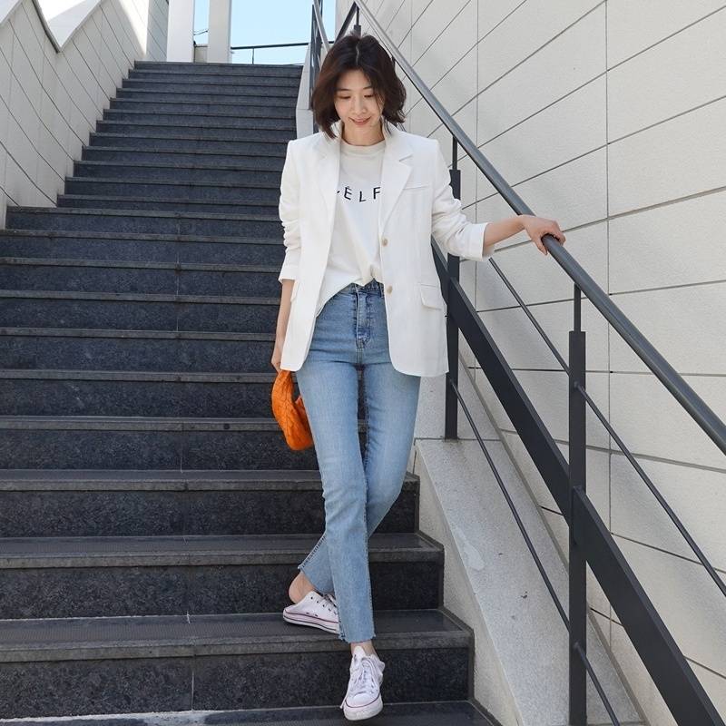 パンツ ジーンス レディース デニム 25 26 27 28 29 30 31 ストレート 八分 九分 ロングハイウエスト 美脚 きれいめ シンプル カジュアル 普段使い 通学 オールシーズン ブルー