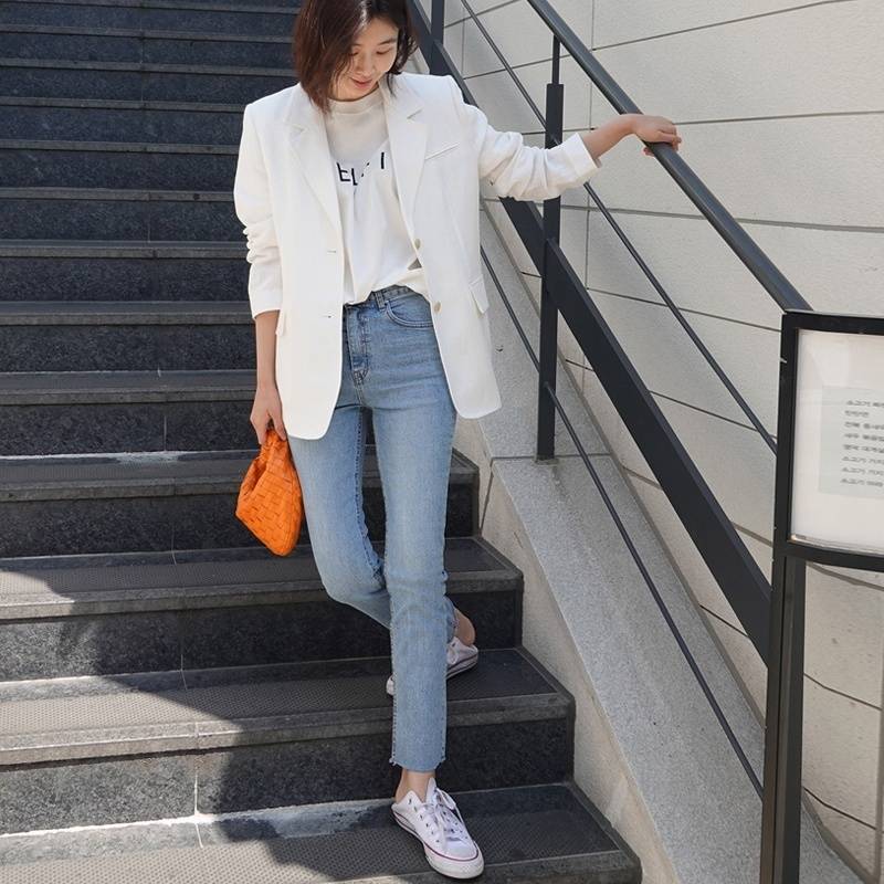 パンツ ジーンス レディース デニム 25 26 27 28 29 30 31 ストレート 八分 九分 ロングハイウエスト 美脚 きれいめ シンプル カジュアル 普段使い 通学 オールシーズン ブルー