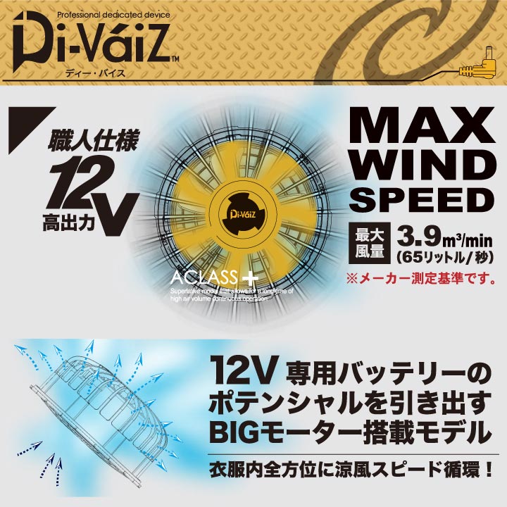 [即日出荷] Divaiz 12V専用ハイパワーファン 専用接続ケーブル付き ディーバイス WIND ZONE chusan 春夏 [パーツ] /cs-9955