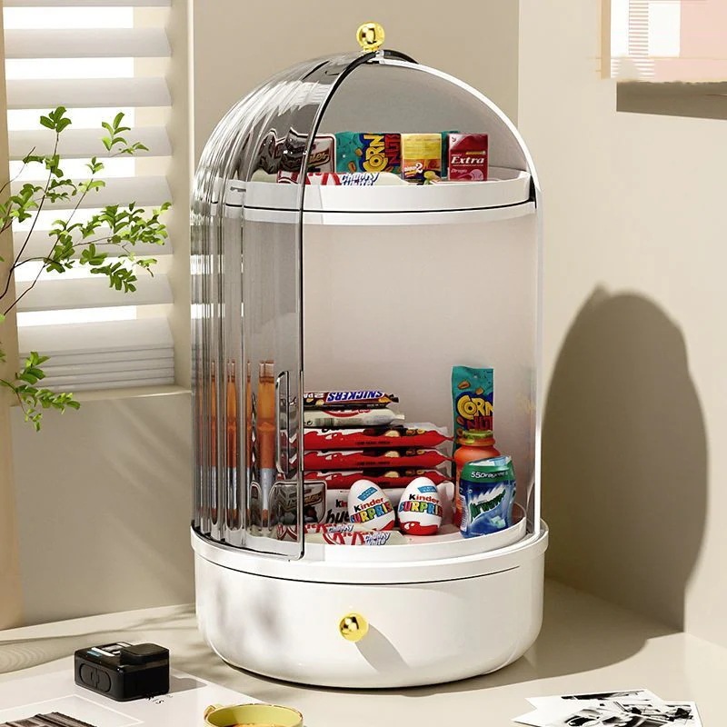 デスクトップ スキンケア用品 回転可能 クリア 収納ボックス ピンク かわいい 防塵 収納ケース