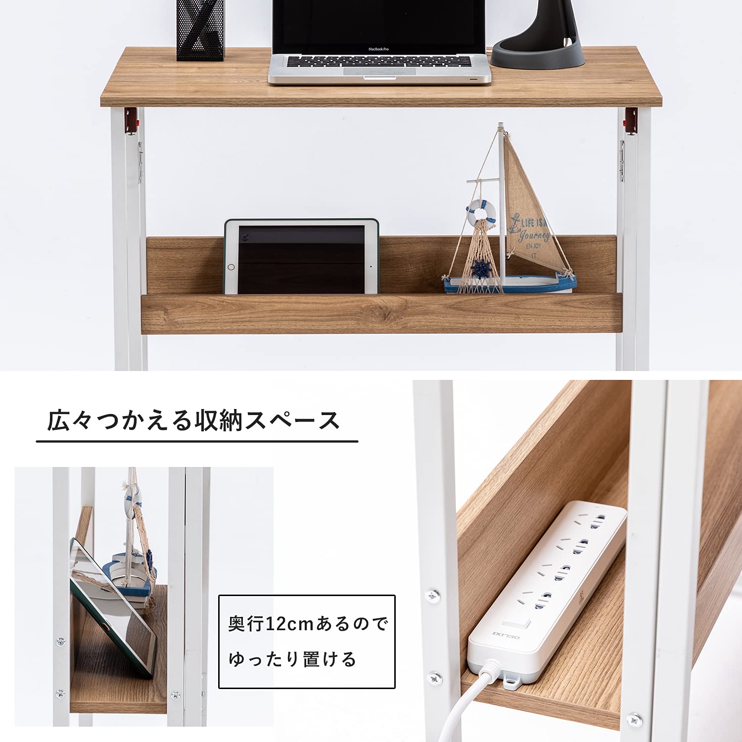 SYALEN 折りたたみデスク テレワークデスク 幅80 奥行53 高さ75cm 省スペース 多機能テーブル 机 コンパクデスク メラミン加工 木製 モニターアーム取付対応 ナチュラルウォルナット/白 SYALEN 折りたたみデスク テレワークデスク 幅80 奥行53 高さ75cm 省スペース 多機能テーブル 机 コンパクデスク メラミン加工 木製 モニターアーム取付対応 ナチュラルウォルナット/白