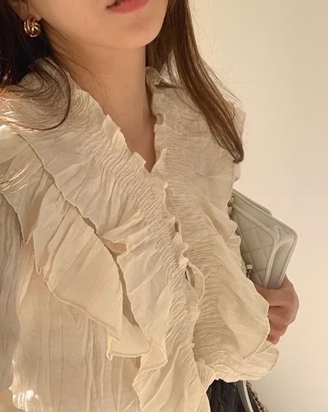 フリル V ネック シャツレディース トップス シャツ ブラウス 長袖 ベルスリーブ Vネック 襟なし ノーカラー ワイド フェミニン レース プリーツ ラッフル フリル パッチワーク ふわふわ フリル V ネック シャツレディース トップス シャツ ブラウス 長袖 ベルスリーブ Vネック 襟なし ノーカラー ワイド フェミニン レース プリーツ ラッフル フリル パッチワーク ふわふわ