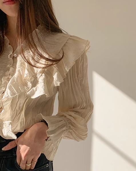 フリル V ネック シャツレディース トップス シャツ ブラウス 長袖 ベルスリーブ Vネック 襟なし ノーカラー ワイド フェミニン レース プリーツ ラッフル フリル パッチワーク ふわふわ フリル V ネック シャツレディース トップス シャツ ブラウス 長袖 ベルスリーブ Vネック 襟なし ノーカラー ワイド フェミニン レース プリーツ ラッフル フリル パッチワーク ふわふわ