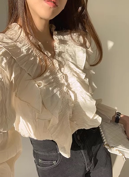 フリル V ネック シャツレディース トップス シャツ ブラウス 長袖 ベルスリーブ Vネック 襟なし ノーカラー ワイド フェミニン レース プリーツ ラッフル フリル パッチワーク ふわふわ フリル V ネック シャツレディース トップス シャツ ブラウス 長袖 ベルスリーブ Vネック 襟なし ノーカラー ワイド フェミニン レース プリーツ ラッフル フリル パッチワーク ふわふわ