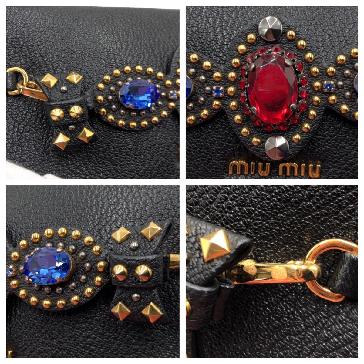 ビジュー ブラック 黒 ゴールド レザー/ラインストーン クラッチバッグ セカンドバッグ レディース 410051