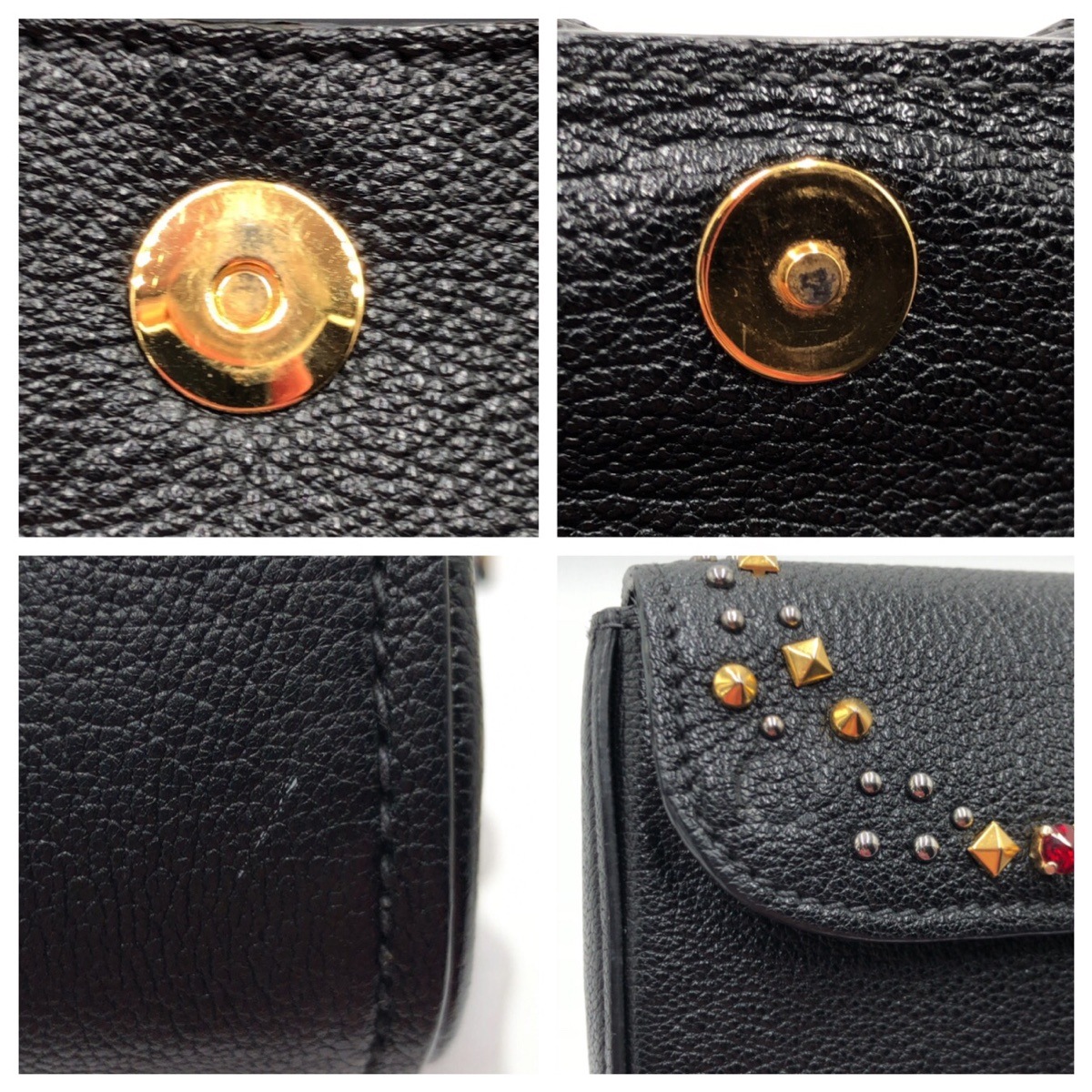 ビジュー ブラック 黒 ゴールド レザー/ラインストーン クラッチバッグ セカンドバッグ レディース 410051