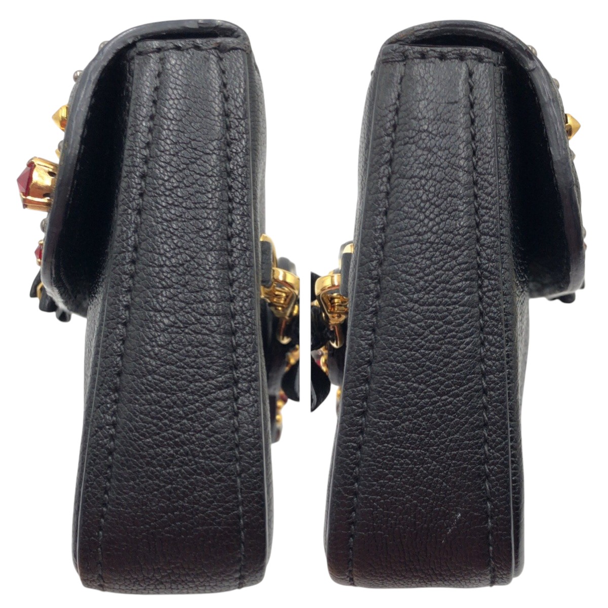 ビジュー ブラック 黒 ゴールド レザー/ラインストーン クラッチバッグ セカンドバッグ レディース 410051