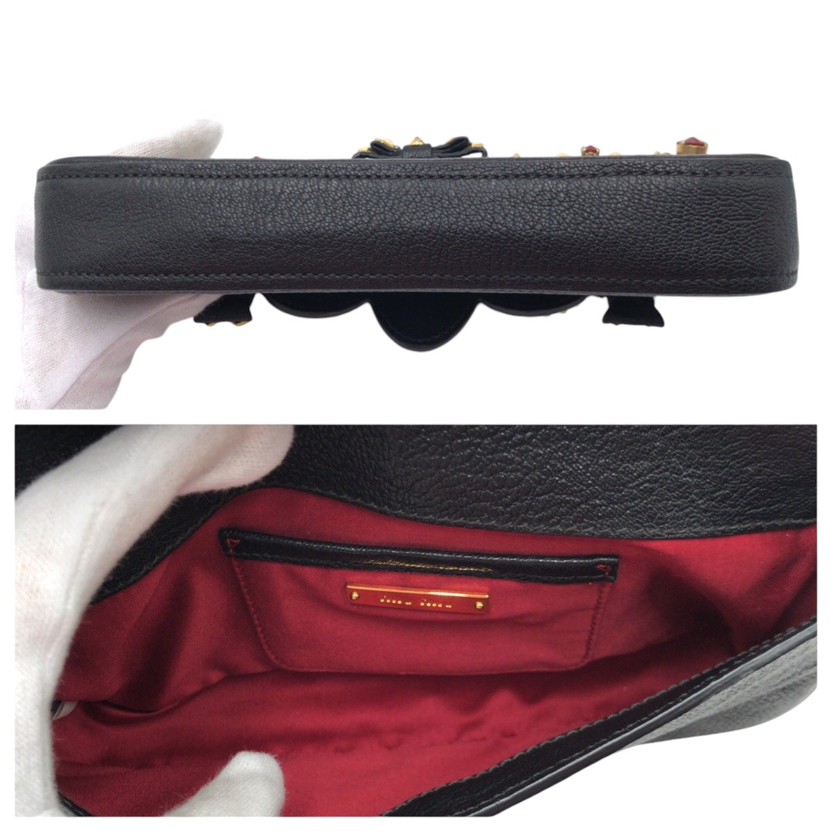 ビジュー ブラック 黒 ゴールド レザー/ラインストーン クラッチバッグ セカンドバッグ レディース 410051