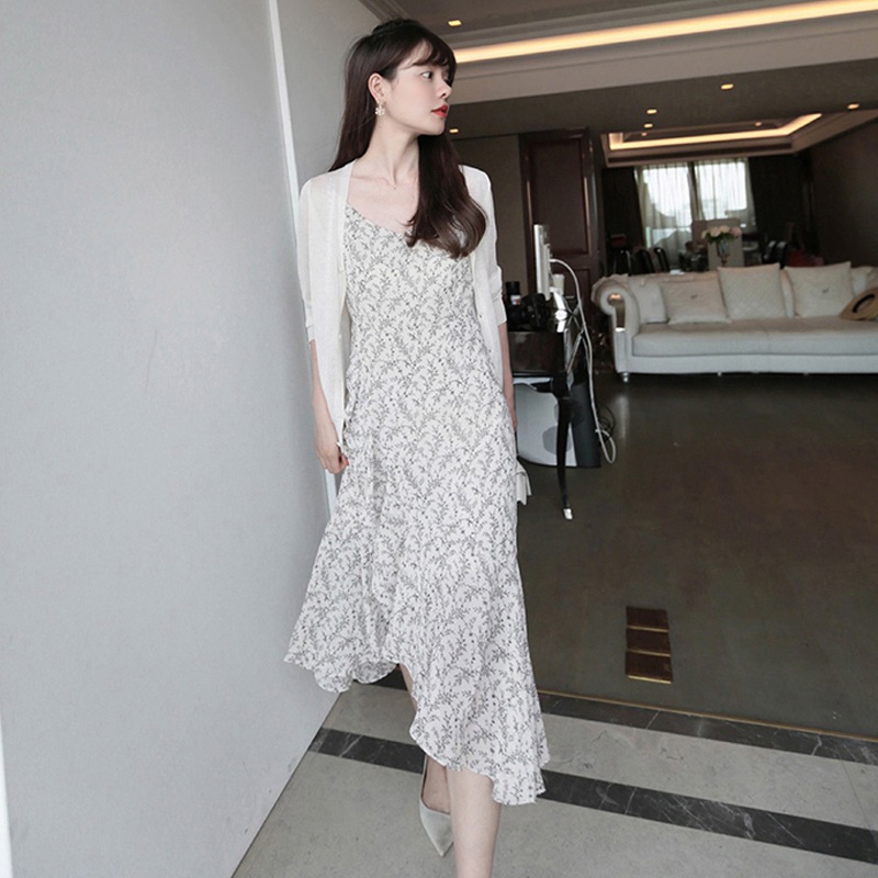 高級感小衆気質砕花サスペンダースカートアンドロメダフランス優しい風シフォンワンピース夏初恋スカート