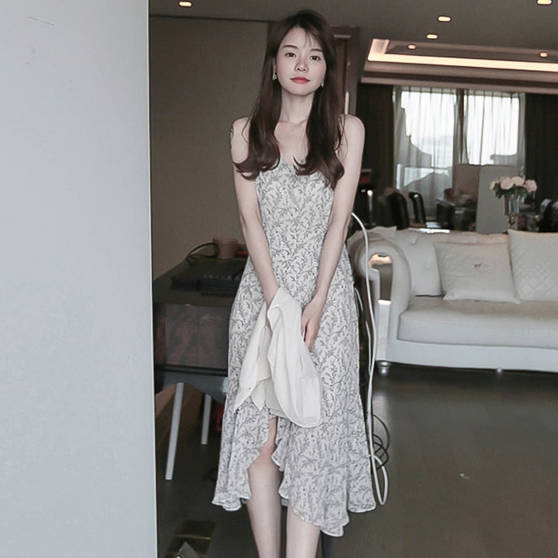 高級感小衆気質砕花サスペンダースカートアンドロメダフランス優しい風シフォンワンピース夏初恋スカート