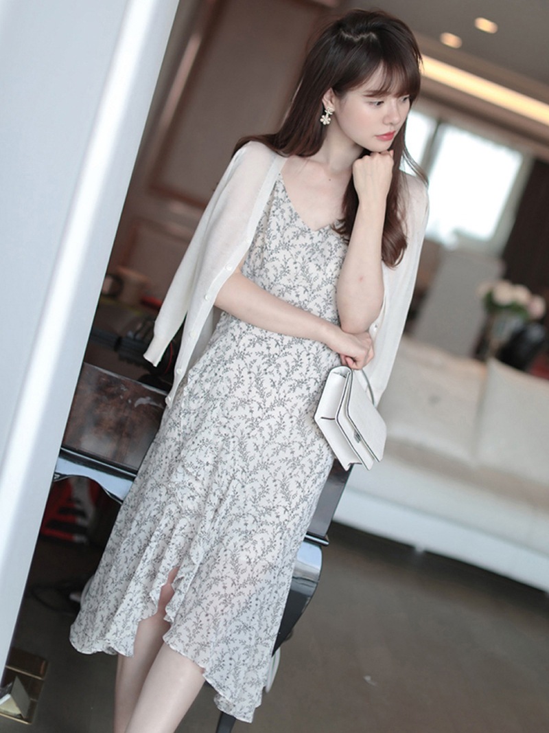 高級感小衆気質砕花サスペンダースカートアンドロメダフランス優しい風シフォンワンピース夏初恋スカート