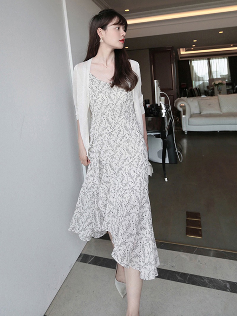 高級感小衆気質砕花サスペンダースカートアンドロメダフランス優しい風シフォンワンピース夏初恋スカート