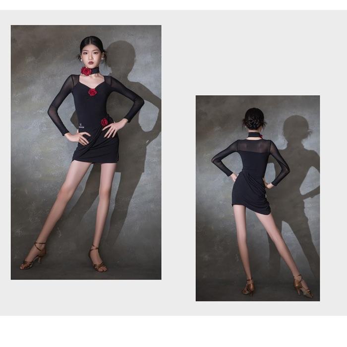 (WJ Fashion)ラテン ダンス 衣装 キッズ用 セットアップ レオタード スカート社交ダンスドレス ジュニア用 社交ダンス 練習用セット 演出服 競技着 発表会