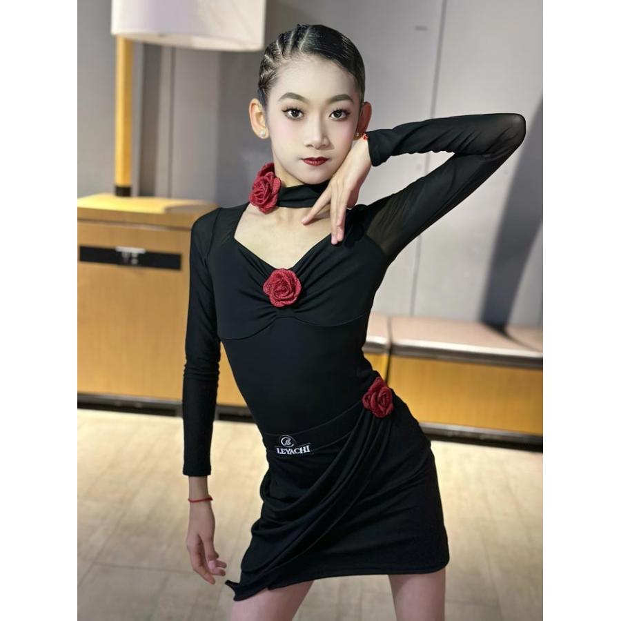 (WJ Fashion)ラテン ダンス 衣装 キッズ用 セットアップ レオタード スカート社交ダンスドレス ジュニア用 社交ダンス 練習用セット 演出服 競技着 発表会