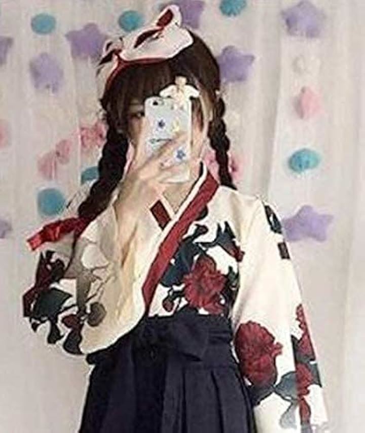 レディレイジー 大正ロマン 袴 和服 着物 和装 コスプレ 衣装 ロング 女装 仮装 レディース 浴衣 薔薇 バラ柄 黒( ブラック, S)
