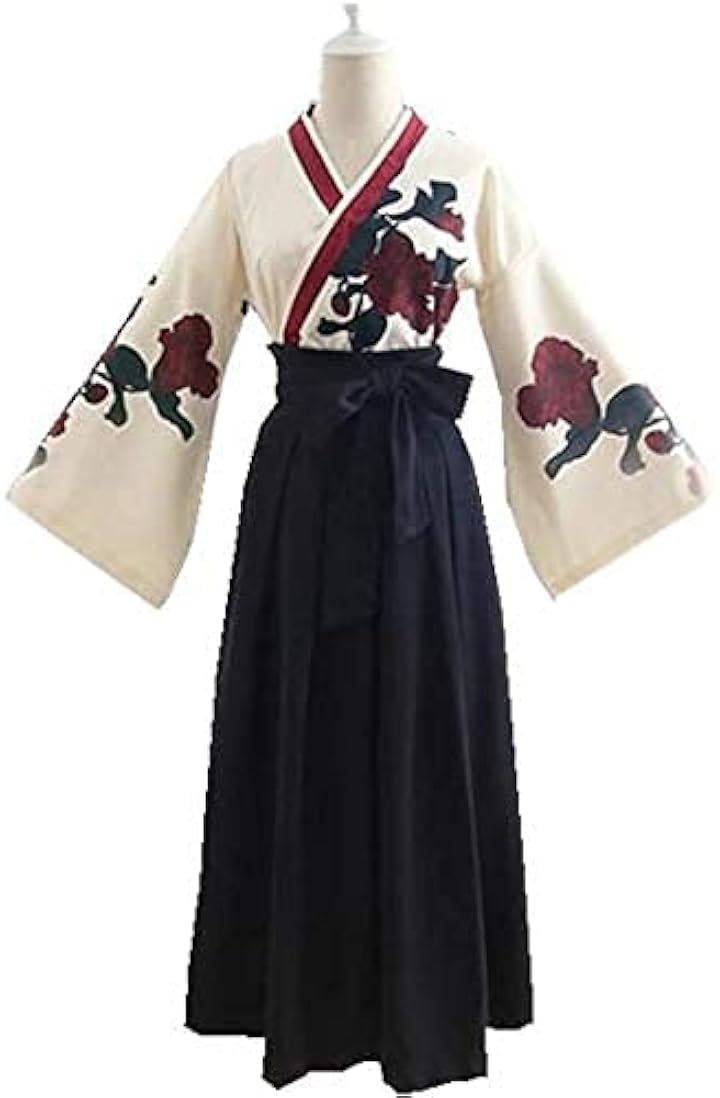 レディレイジー 大正ロマン 袴 和服 着物 和装 コスプレ 衣装 ロング 女装 仮装 レディース 浴衣 薔薇 バラ柄 黒( ブラック, S)