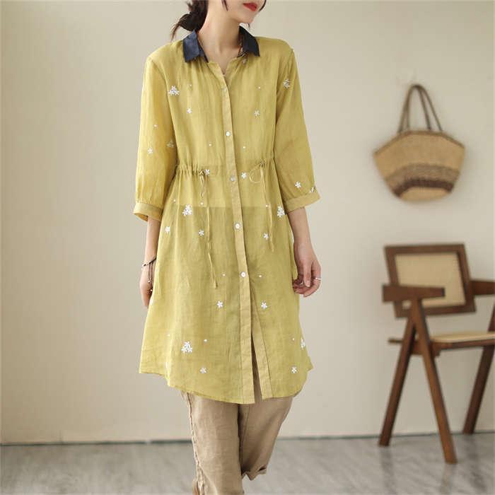 ロングシャツ シャツ レディース ロング丈 前開き ロングカーディガン カーディガン 薄手 七分袖 綿 麻 コットン リネン 透け感 配色 アウター 花柄 UVカット ロングシャツ シャツ レディース ロング丈 前開き ロングカーディガン カーディガン 薄手 七分袖 綿 麻 コットン リネン 透け感 配色 アウター 花柄 UVカット