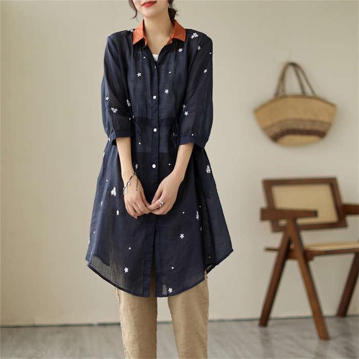 ロングシャツ シャツ レディース ロング丈 前開き ロングカーディガン カーディガン 薄手 七分袖 綿 麻 コットン リネン 透け感 配色 アウター 花柄 UVカット ロングシャツ シャツ レディース ロング丈 前開き ロングカーディガン カーディガン 薄手 七分袖 綿 麻 コットン リネン 透け感 配色 アウター 花柄 UVカット