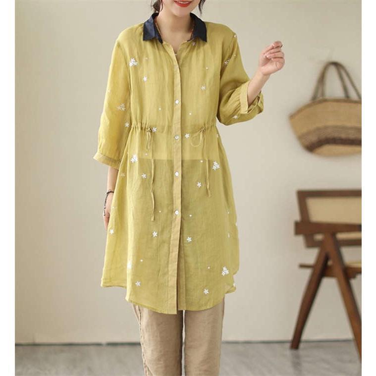 ロングシャツ シャツ レディース ロング丈 前開き ロングカーディガン カーディガン 薄手 七分袖 綿 麻 コットン リネン 透け感 配色 アウター 花柄 UVカット ロングシャツ シャツ レディース ロング丈 前開き ロングカーディガン カーディガン 薄手 七分袖 綿 麻 コットン リネン 透け感 配色 アウター 花柄 UVカット