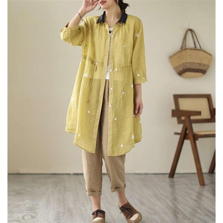 ロングシャツ シャツ レディース ロング丈 前開き ロングカーディガン カーディガン 薄手 七分袖 綿 麻 コットン リネン 透け感 配色 アウター 花柄 UVカット ロングシャツ シャツ レディース ロング丈 前開き ロングカーディガン カーディガン 薄手 七分袖 綿 麻 コットン リネン 透け感 配色 アウター 花柄 UVカット