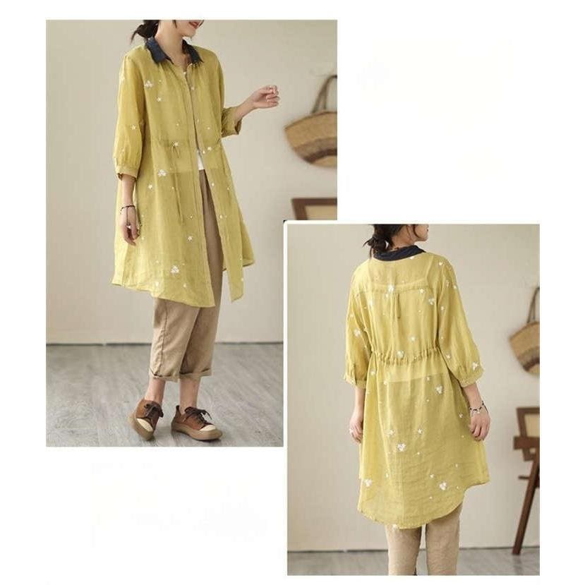 ロングシャツ シャツ レディース ロング丈 前開き ロングカーディガン カーディガン 薄手 七分袖 綿 麻 コットン リネン 透け感 配色 アウター 花柄 UVカット ロングシャツ シャツ レディース ロング丈 前開き ロングカーディガン カーディガン 薄手 七分袖 綿 麻 コットン リネン 透け感 配色 アウター 花柄 UVカット