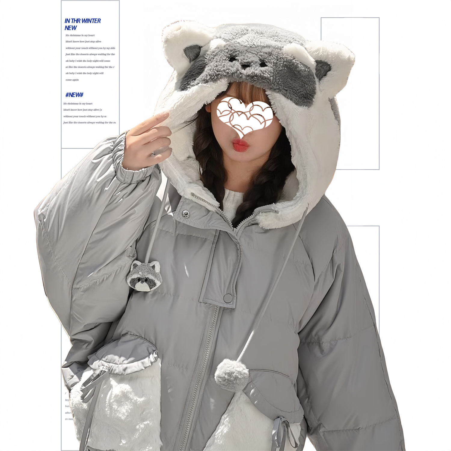 ウサギの耳を厚くしたぬいぐるみ冬のフードコート綿入れパン着かわいいダウンジャケット冬