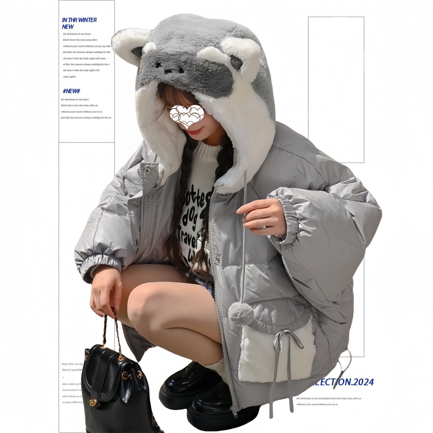 ウサギの耳を厚くしたぬいぐるみ冬のフードコート綿入れパン着かわいいダウンジャケット冬