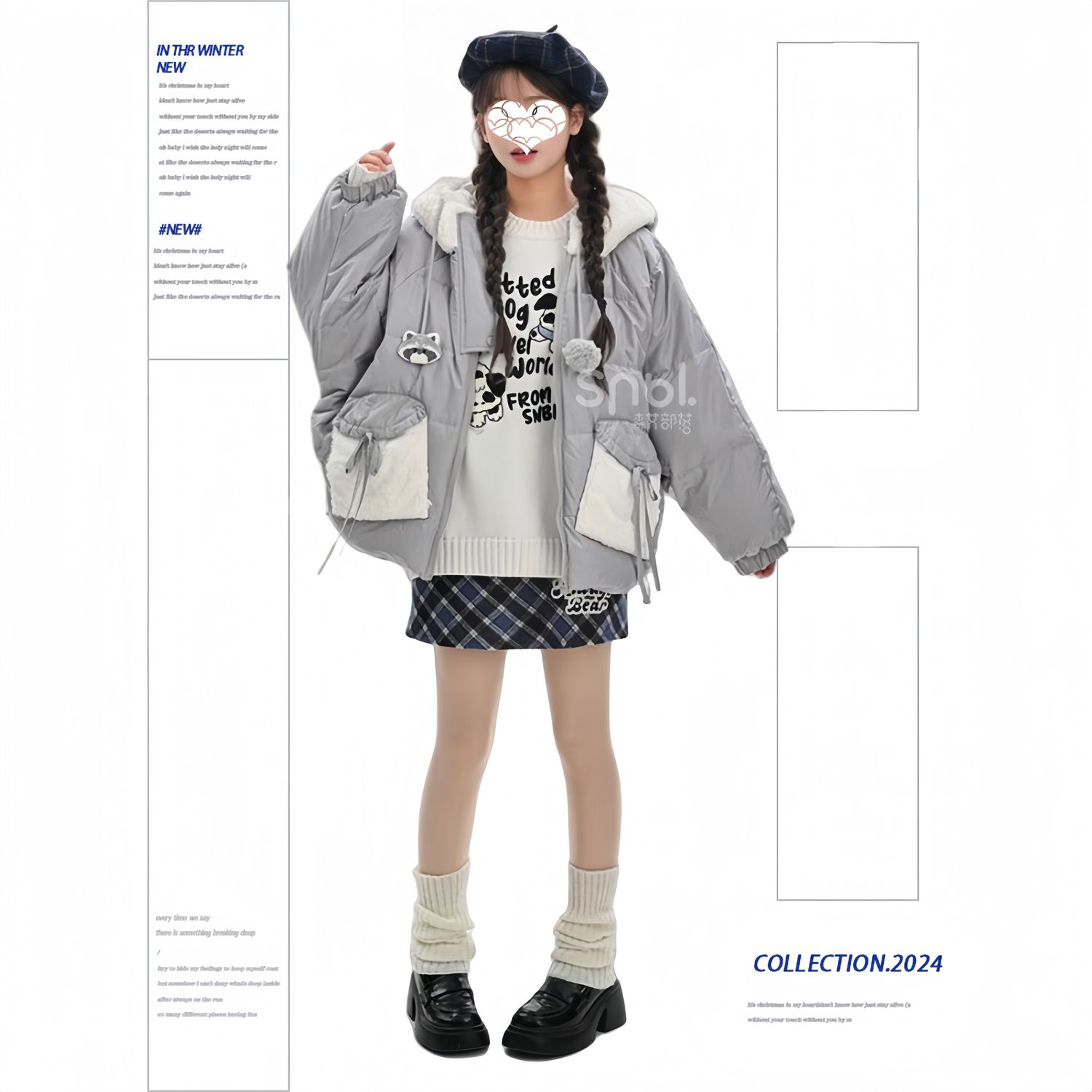 ウサギの耳を厚くしたぬいぐるみ冬のフードコート綿入れパン着かわいいダウンジャケット冬