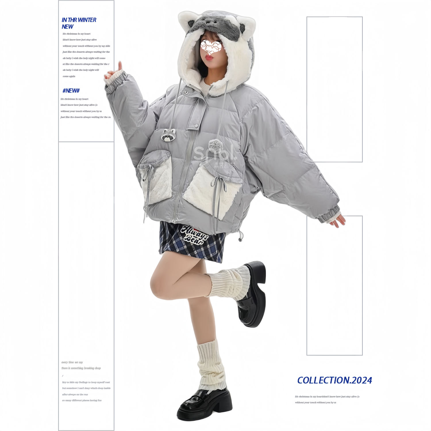 ウサギの耳を厚くしたぬいぐるみ冬のフードコート綿入れパン着かわいいダウンジャケット冬