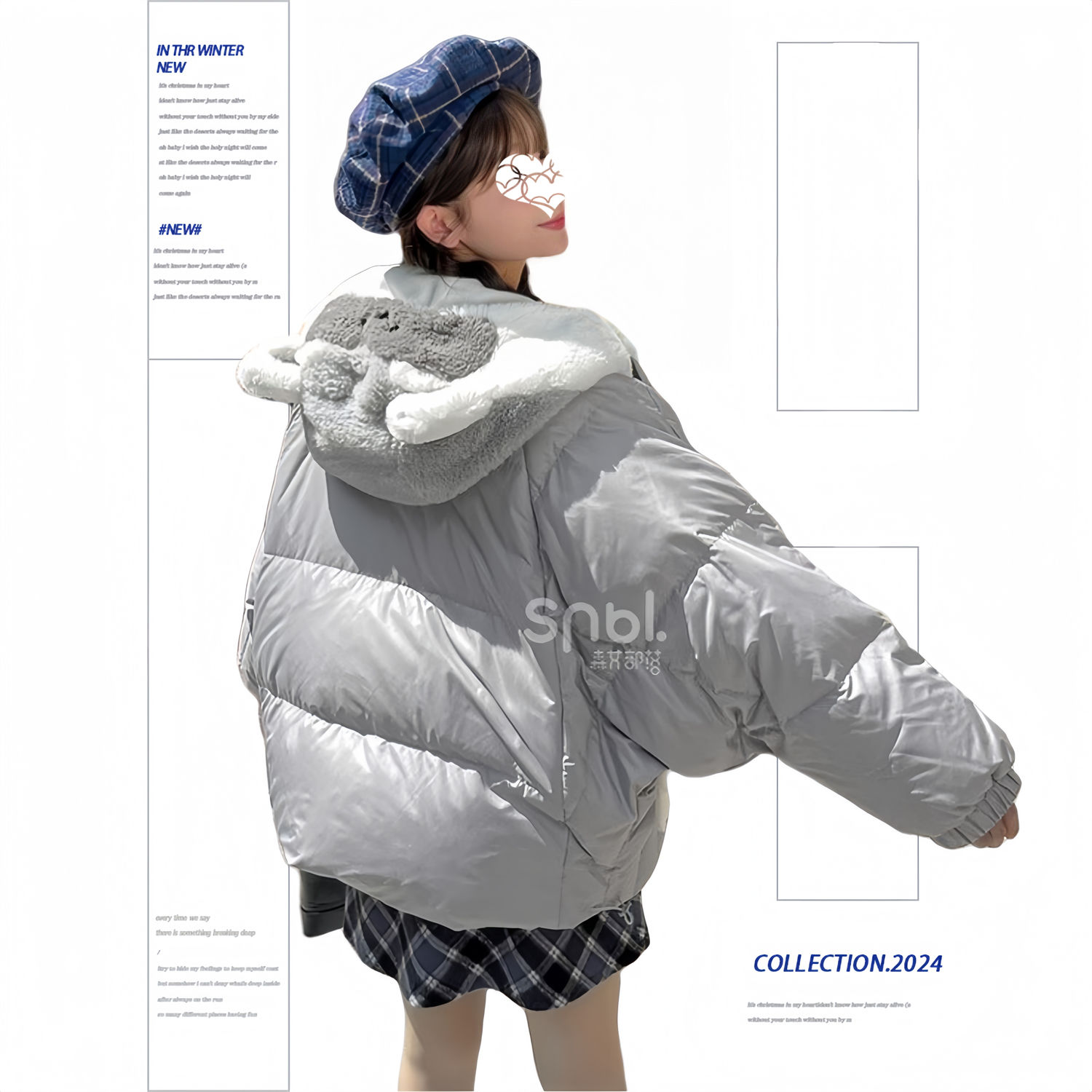 ウサギの耳を厚くしたぬいぐるみ冬のフードコート綿入れパン着かわいいダウンジャケット冬