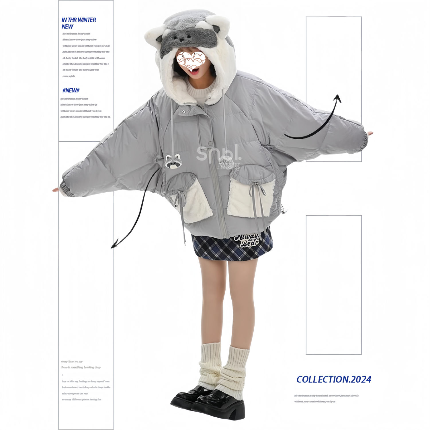 ウサギの耳を厚くしたぬいぐるみ冬のフードコート綿入れパン着かわいいダウンジャケット冬