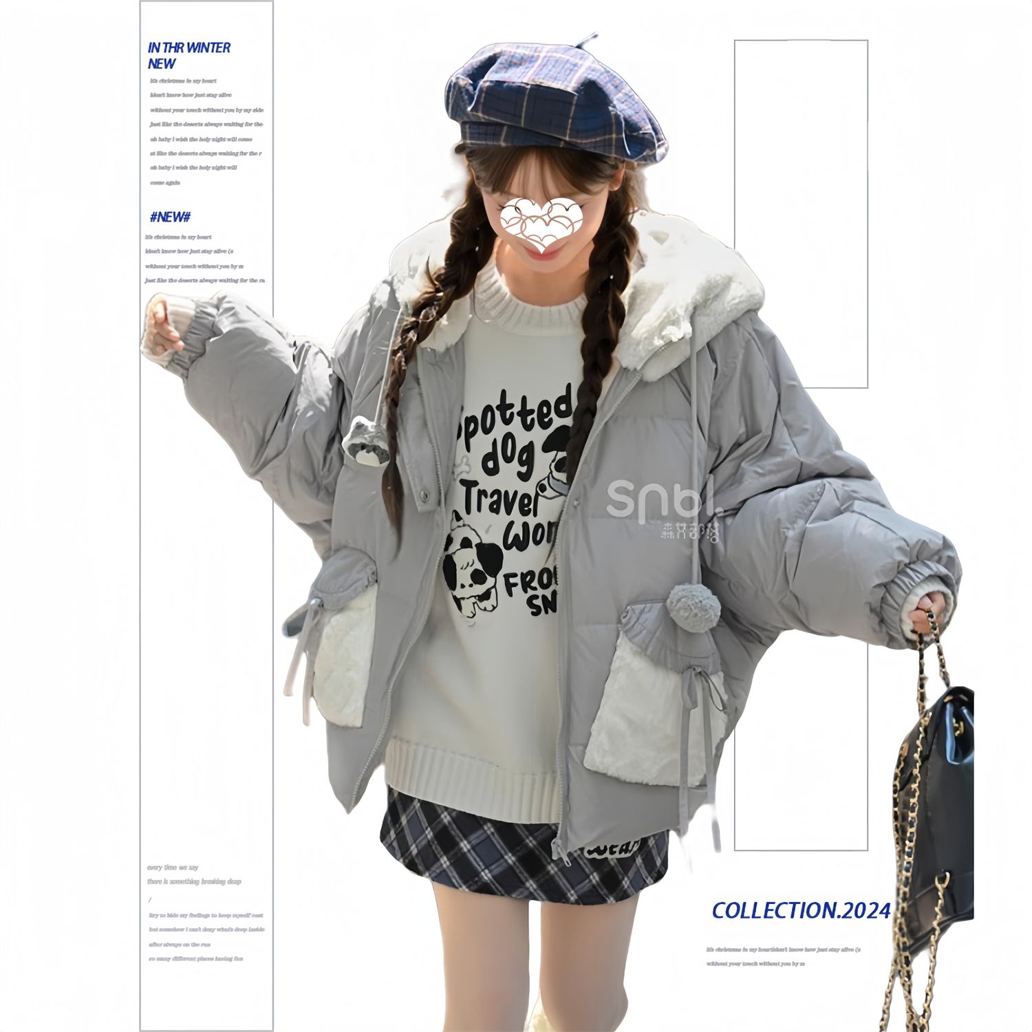 ウサギの耳を厚くしたぬいぐるみ冬のフードコート綿入れパン着かわいいダウンジャケット冬