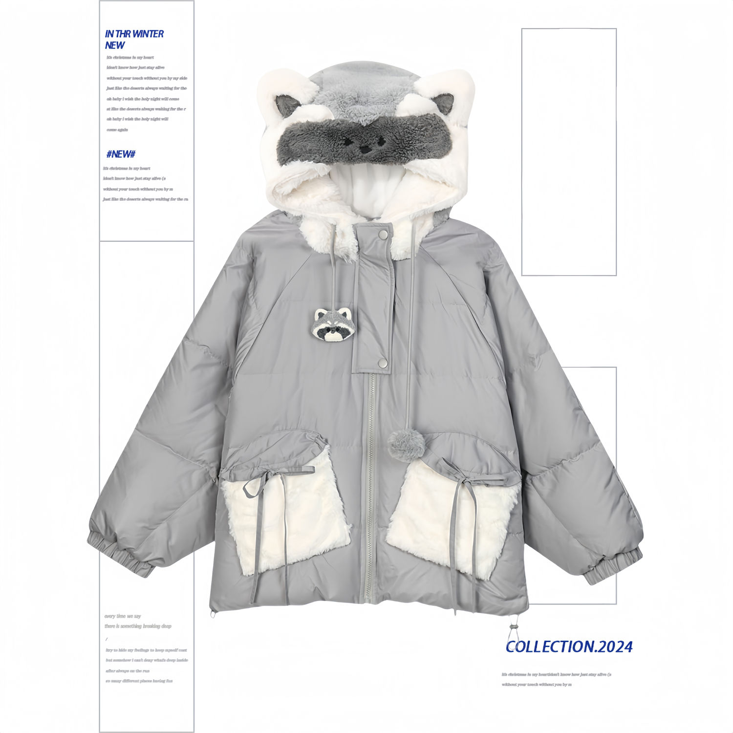 ウサギの耳を厚くしたぬいぐるみ冬のフードコート綿入れパン着かわいいダウンジャケット冬