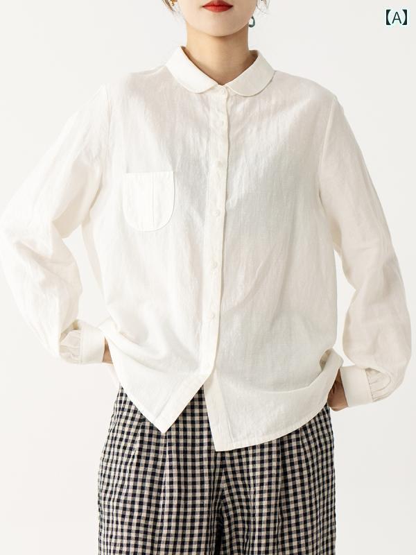 レディース シャツ トップス 西 和 自家製 砂 洗い 防水 リネン 肌に 優しい 通気性 襟 文学 万能 シャツ 白 レディース シャツ トップス 西 和 自家製 砂 洗い 防水 リネン 肌に 優しい 通気性 襟 文学 万能 シャツ 白