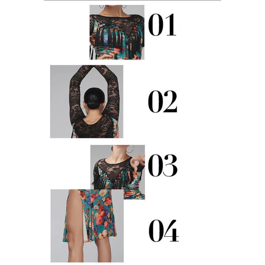 テンダンス ダンス衣装 演技服 レース ワンピース スタンダード タンゴ服 モダンドレス ワルツパーティー用 ダンスウエア イベント 花柄