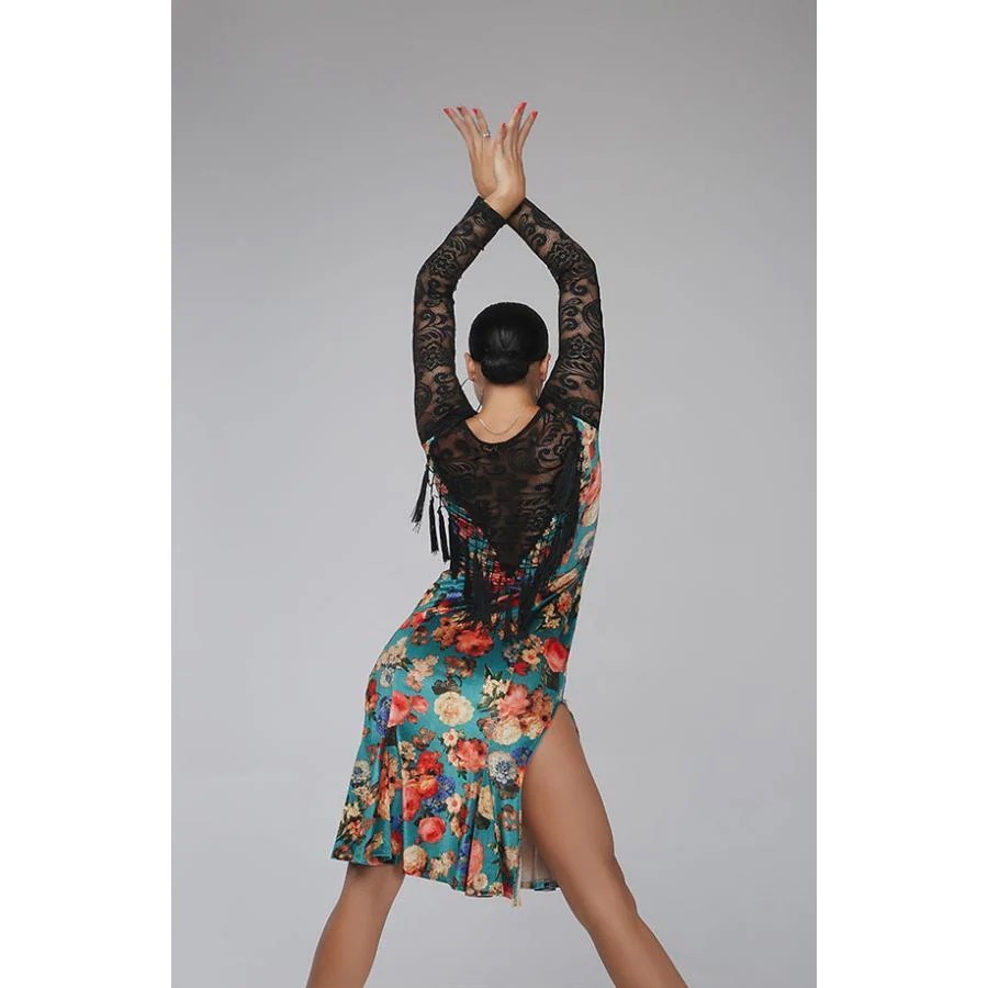 テンダンス ダンス衣装 演技服 レース ワンピース スタンダード タンゴ服 モダンドレス ワルツパーティー用 ダンスウエア イベント 花柄