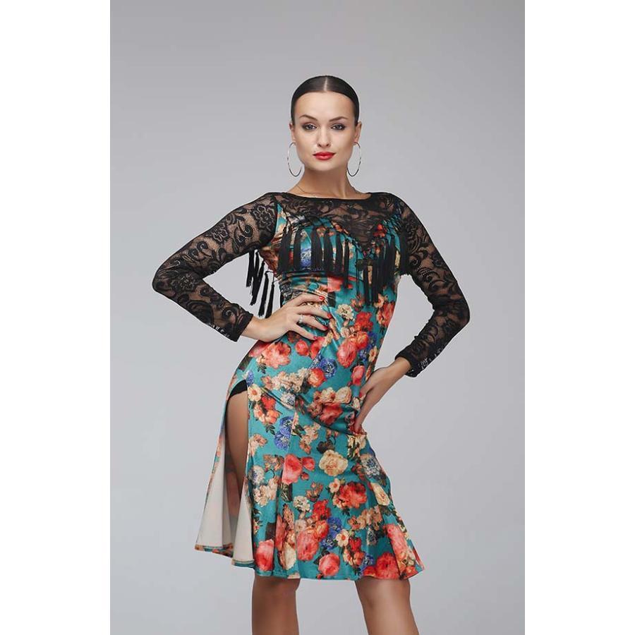 テンダンス ダンス衣装 演技服 レース ワンピース スタンダード タンゴ服 モダンドレス ワルツパーティー用 ダンスウエア イベント 花柄