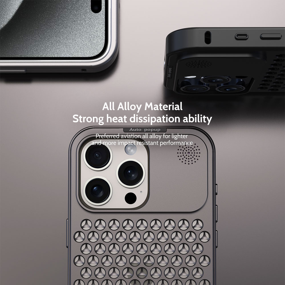 iPhone15Pro iPhone15ProMax ケース 背面放熱 機械バンパー 金属 ステンレス 耐衝撃カバー メタルフレーム