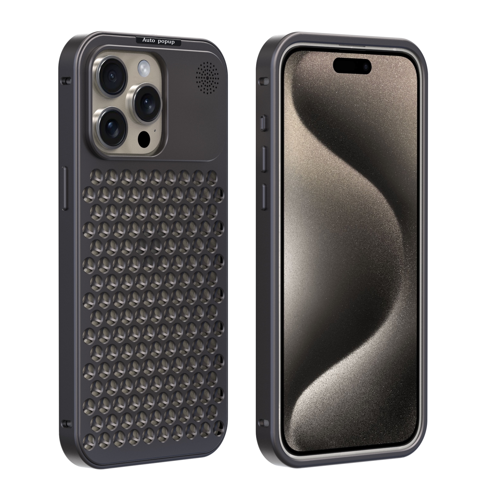 iPhone15Pro iPhone15ProMax ケース 背面放熱 機械バンパー 金属 ステンレス 耐衝撃カバー メタルフレーム