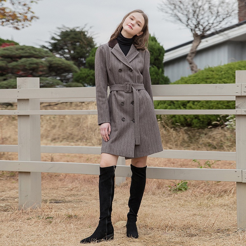 [CLET] 20FW / STRIPE JACKET BELT DRESS / かんこく / ワンピース / ジャケット / ピンク / ちゃいろ