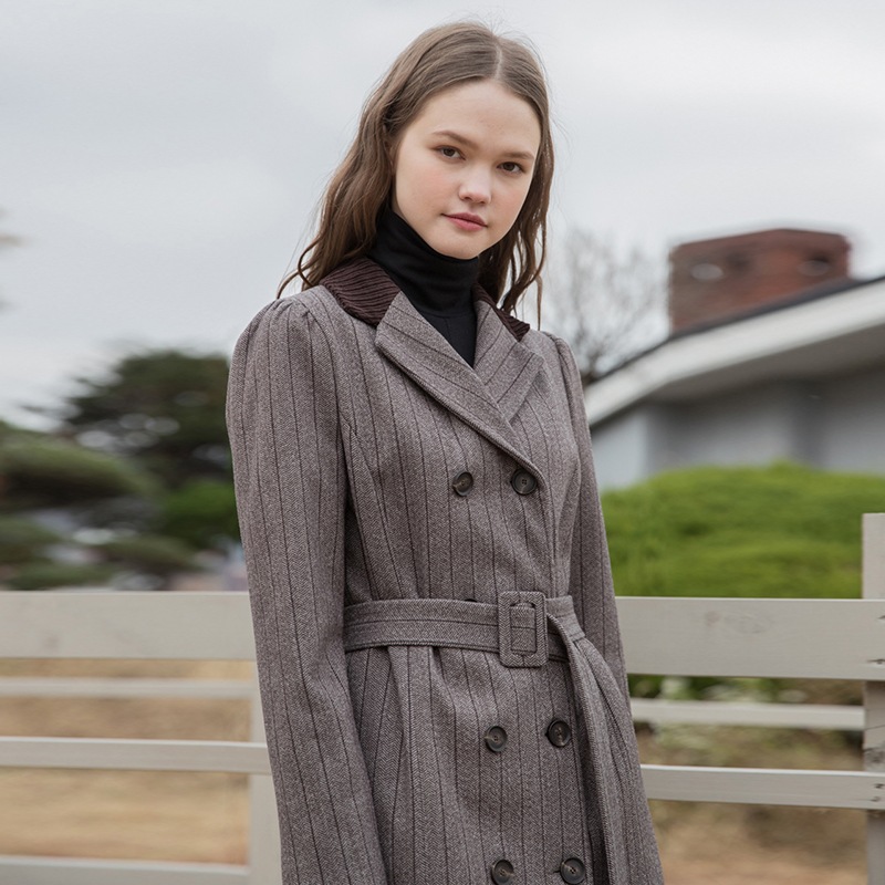 [CLET] 20FW / STRIPE JACKET BELT DRESS / かんこく / ワンピース / ジャケット / ピンク / ちゃいろ