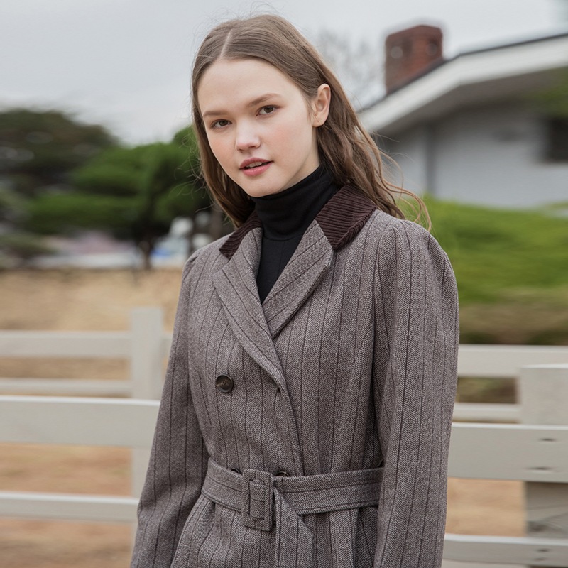 [CLET] 20FW / STRIPE JACKET BELT DRESS / かんこく / ワンピース / ジャケット / ピンク / ちゃいろ