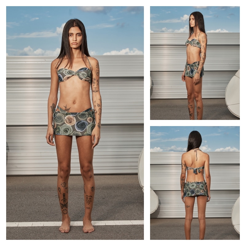 OPEN Yy】 ROSE BIKINI 3 PIECE SET : KHAKI