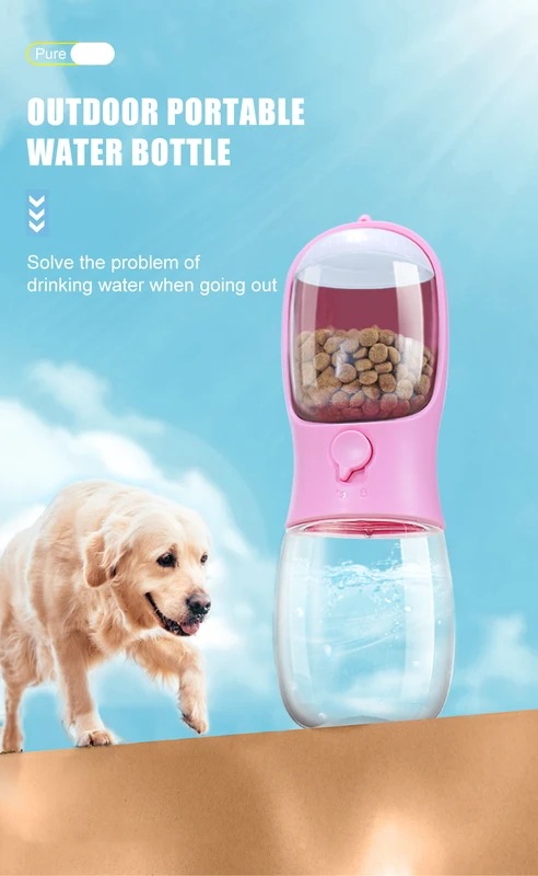 納期14-21日ポータブル食品グレードの犬と猫のトラベルボトル,2 in 1,300ml,食品ディスペンサー付きウォーターカップ